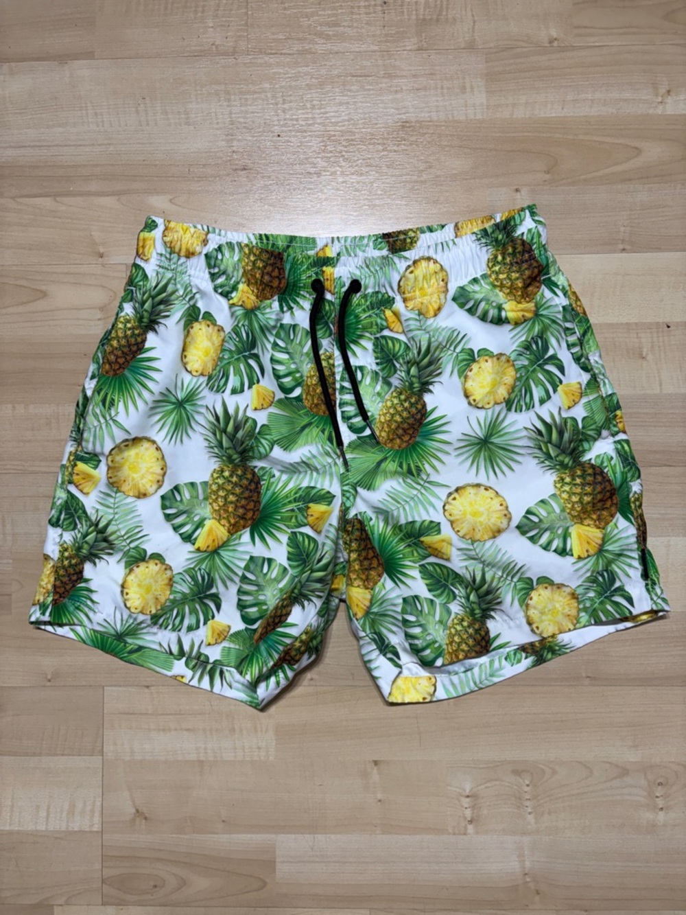 Ring of Fire Pineapple & Palm Print Swim Trunks - White/Green/Yellow